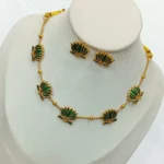 Green Meenakari Enamel Lotus Choker Necklace and Earring Set