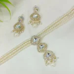 Polki and Pearl Triple Drop Choker Necklace Set