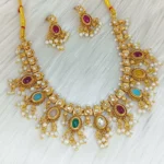Antique Multi-Colored Stone Choker and Earrings Set
