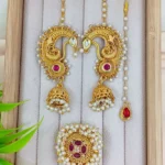 Gold Plated Peacock Jhumka Earring and Ring Set with Sahare