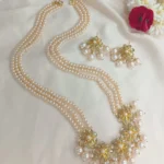 Kundan and Pearl Flower Designed Multi-Layered Long Necklace Set