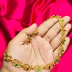 Gold-Plated Lotus Choker with Ruby and Emerald Stone Accents