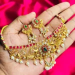 Antique Filigree Choker with Ruby, Emerald, CZ Stones, and Pearl Drops
