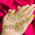 Heavy CZ Stone and Pearl Choker and Chandbali Earring Set