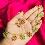 Gold-Plated Enamel Flower Chain Choker with Ruby and Emerald Stones