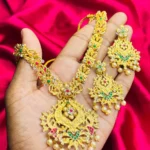 Antique Gold-Plated Long Pendant Set with Kundan and Pearl Drops