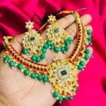 Heavy Antique Kundan Choker with Ruby, Emerald Drops, and Green Beads