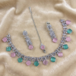 amirican daimond cut necklace earring and tikka