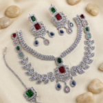 Amirican daimond cut Bridal Necklace Set with Earrings & Maang Tikka