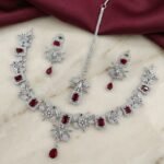 Exquisite American Diamond & Emerald-Cut Gemstone Necklace Set with Maang Tikka