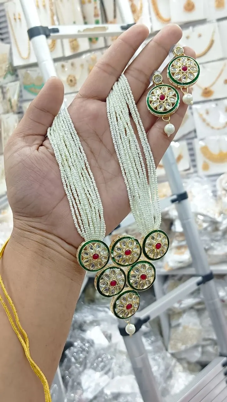 Ruby Kundan Minakari Multi-Strand Pearl Necklace