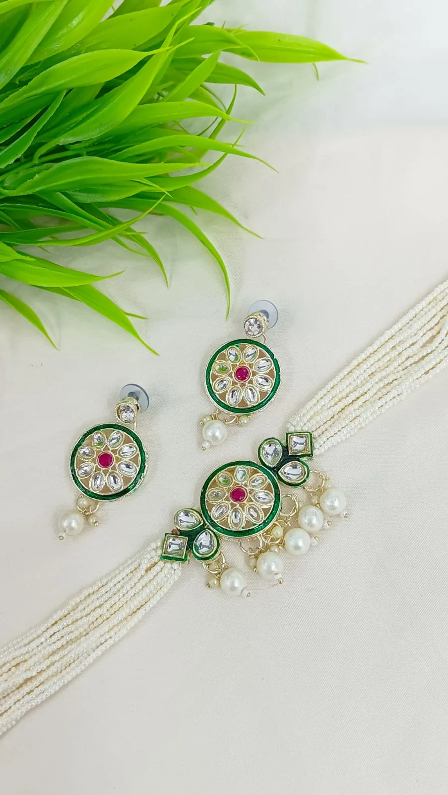 Minakari and Pearl Multi-Strand Choker Set