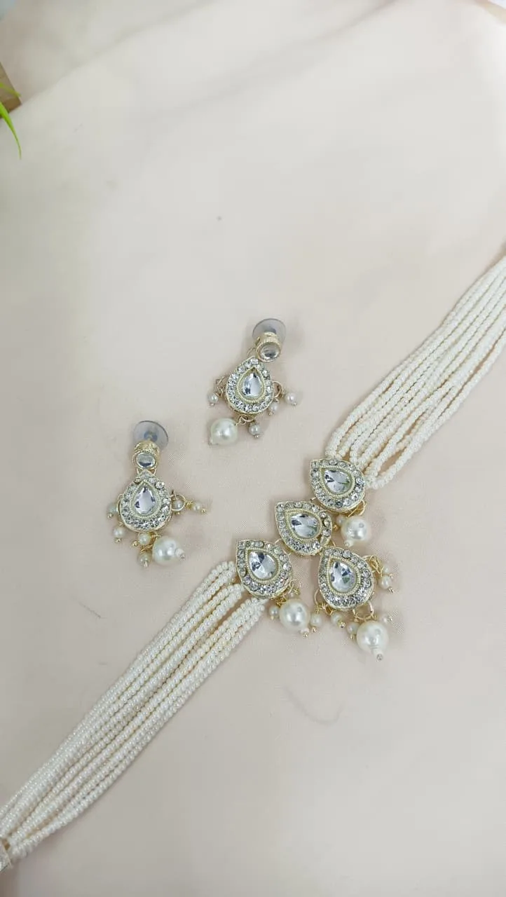 Polki Stone and Pearl Multi-Strand Choker Set Polki Stone and Pearl Multi-Strand Choker Set