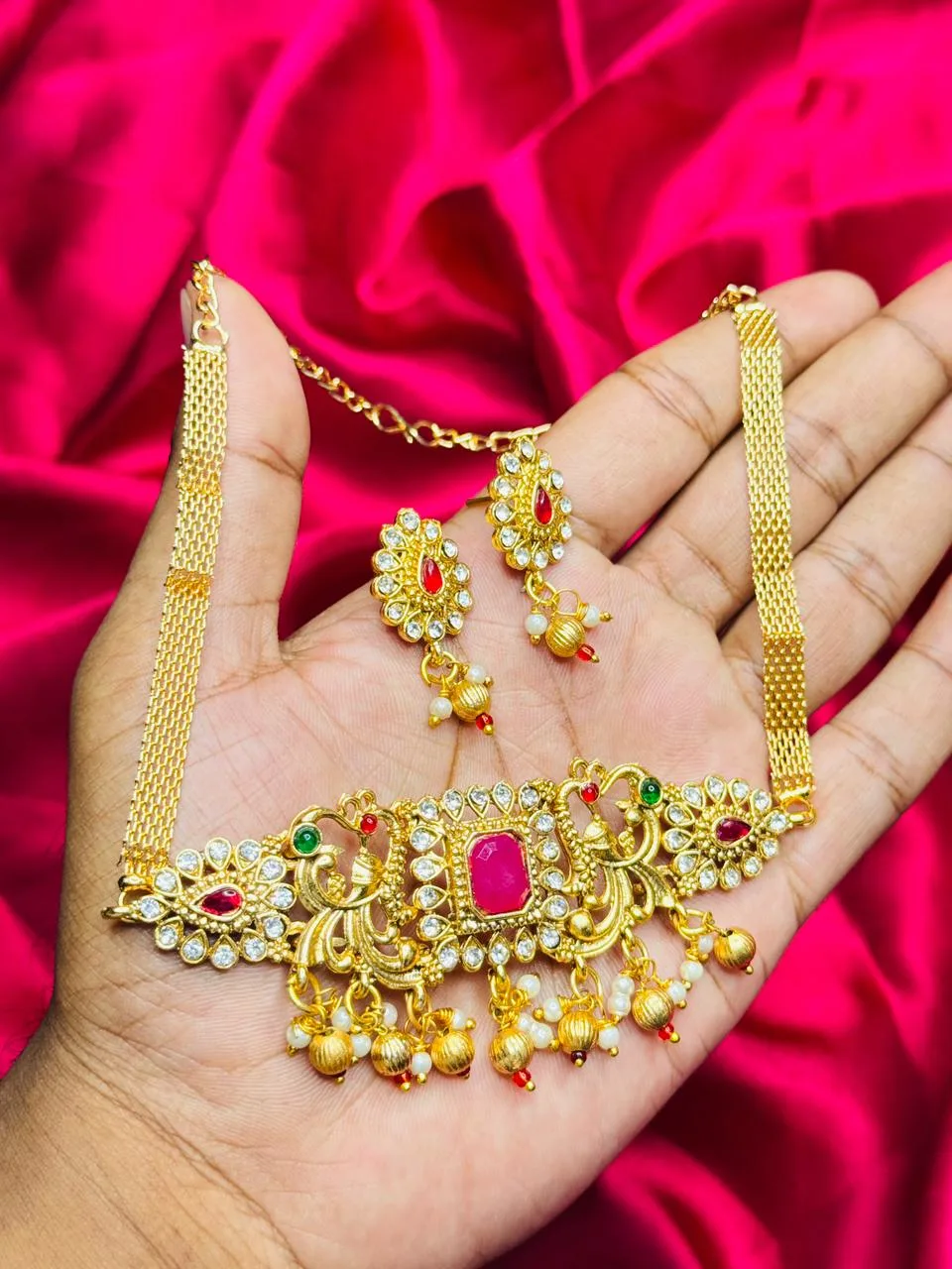 Antique Kundan and Ruby Stone Choker with Peacock Motifs Antique Kundan and Ruby Stone Choker with Peacock Motifs