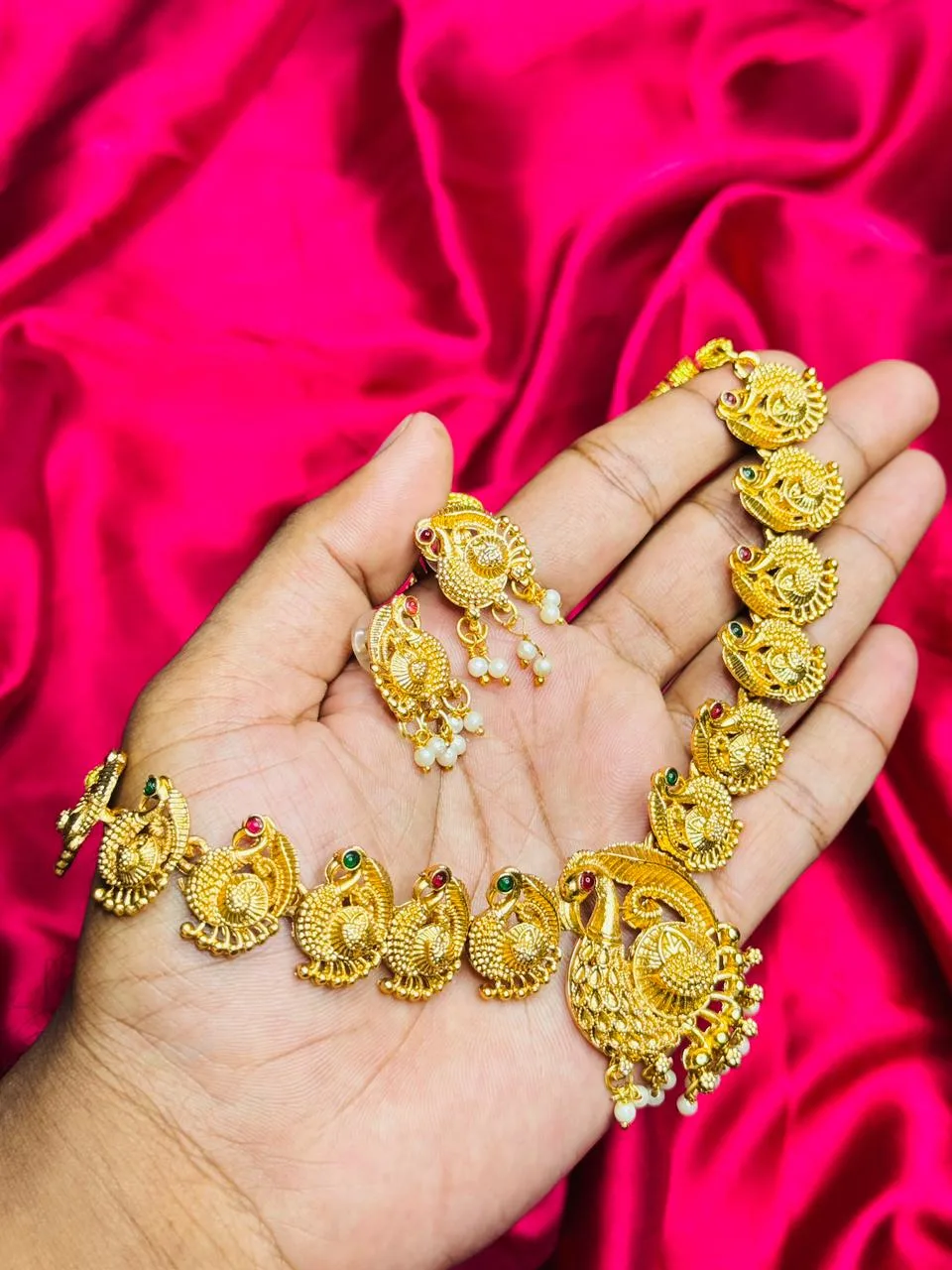 Antique Gold-Plated Peacock Design Choker and Earring Set